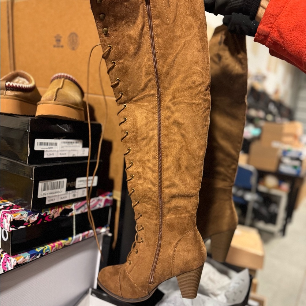 Forever Link Camila-48 Brown Suede Knee-High Boots Size 11